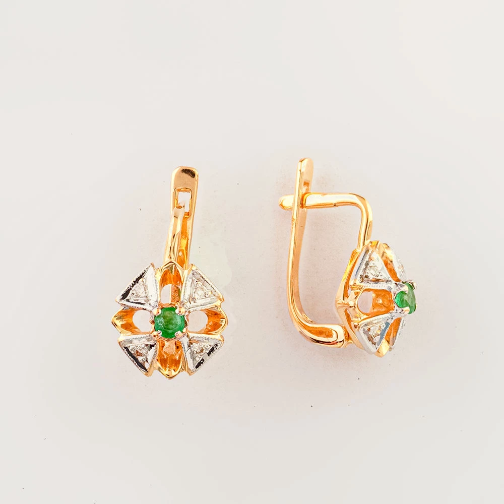 Серьги с изумрудом из красного золота 585 пробы