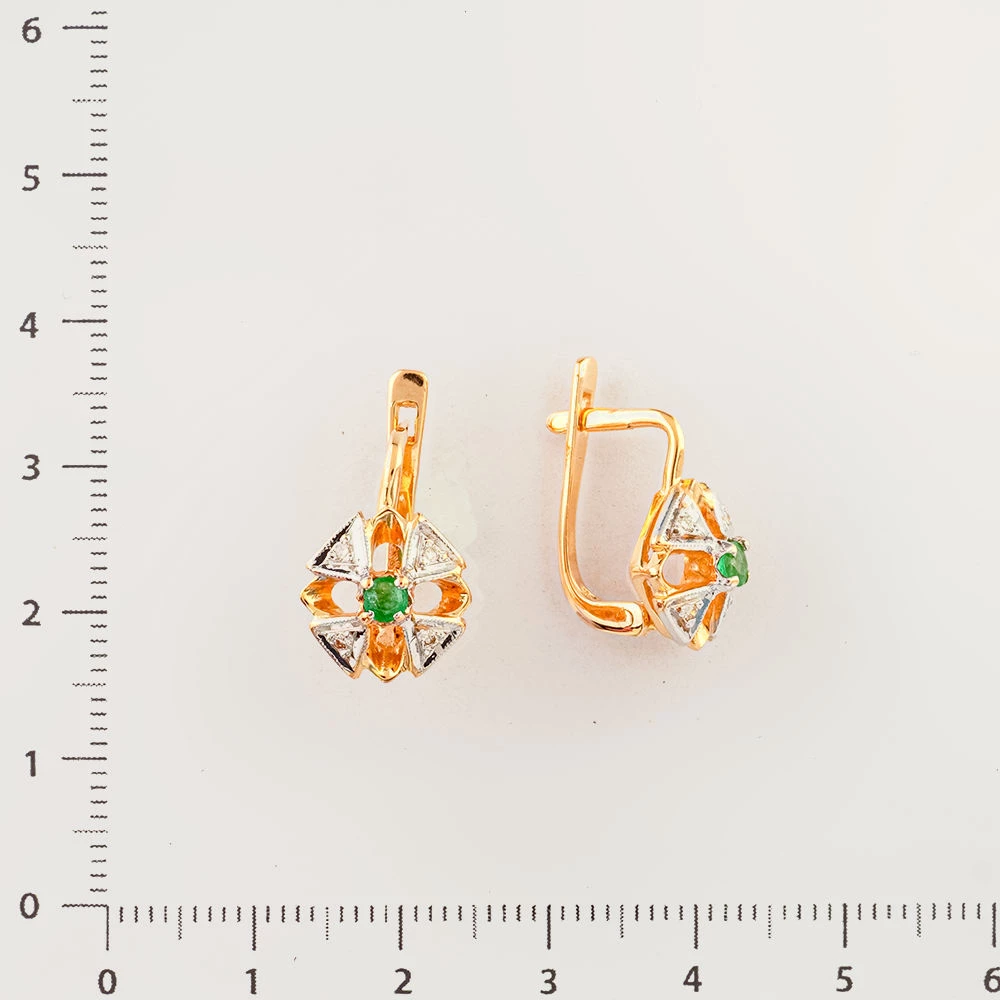 Серьги с изумрудом из красного золота 585 пробы