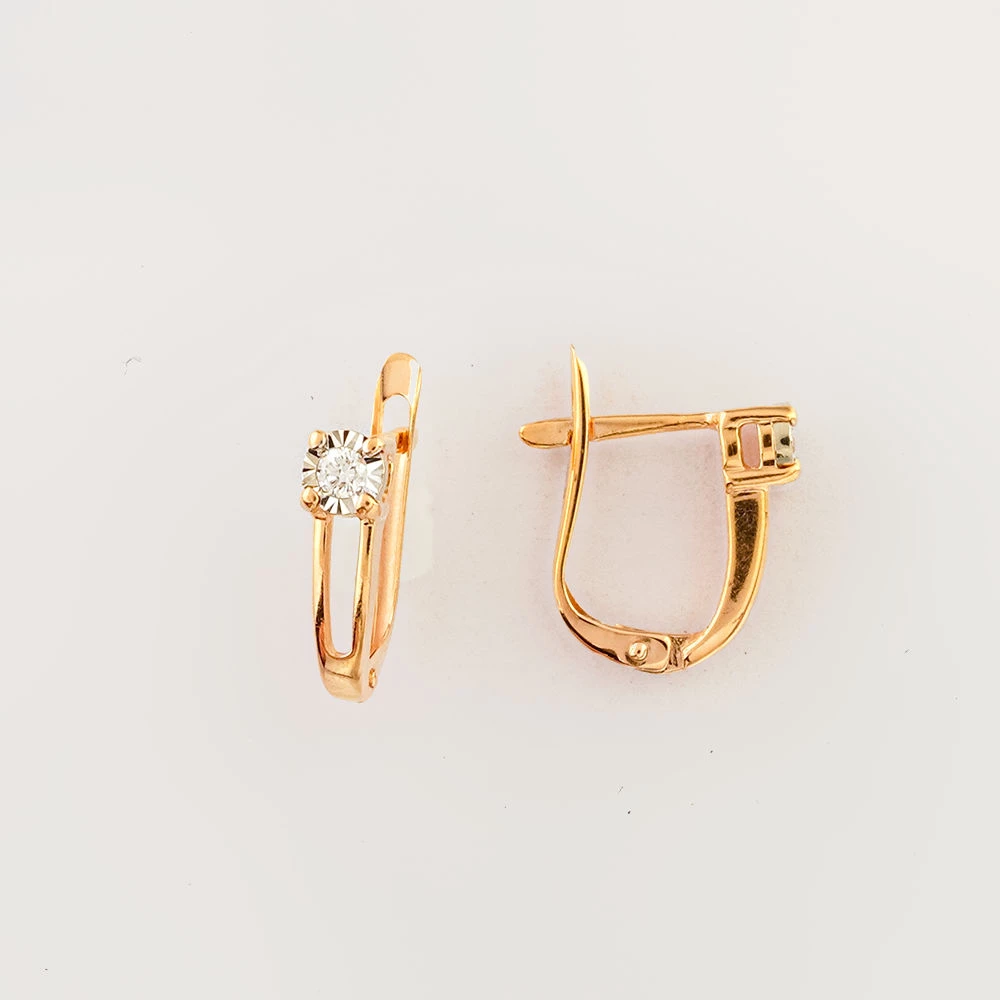 Серьги с бриллиантом из красного золота 585 пробы