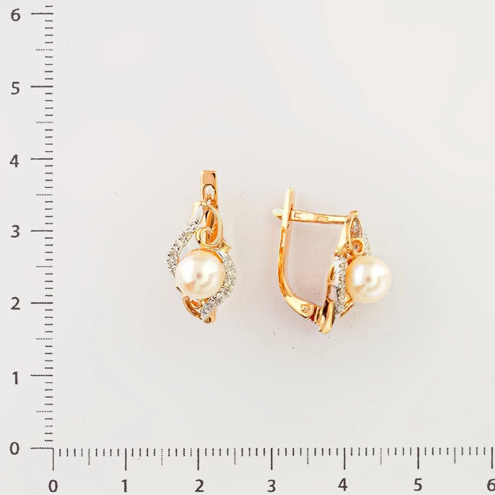 Серьги с культивированным жемчугом из красного золота 585 пробы