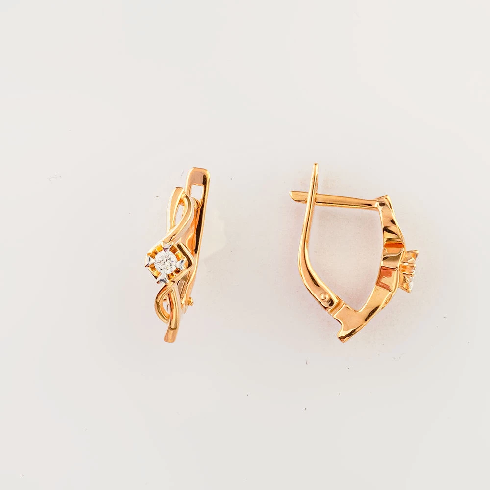 Серьги с бриллиантом из красного золота 585 пробы