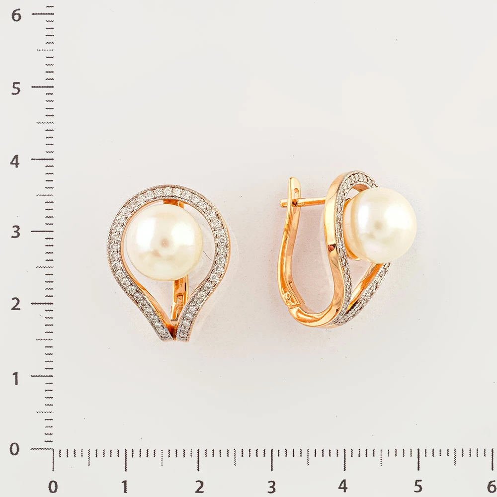 Серьги с культивированным жемчугом из красного золота 585 пробы