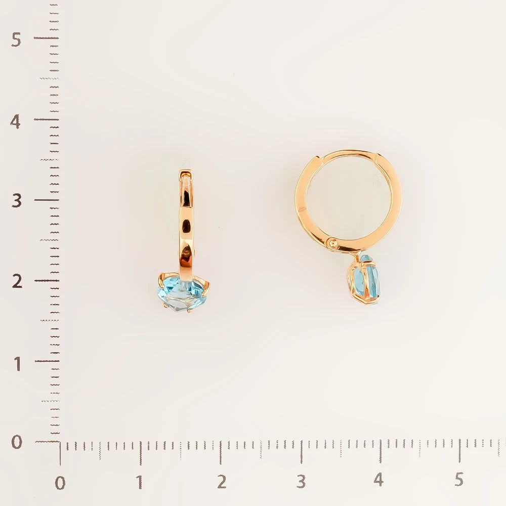 Серьги конго с топазом из красного золота 585 пробы