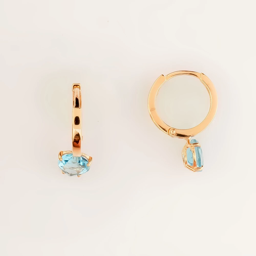 Серьги конго с топазом из красного золота 585 пробы