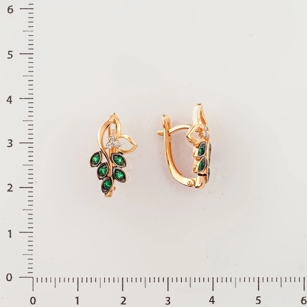 Серьги с изумрудом синтетическим из красного золота 585 пробы