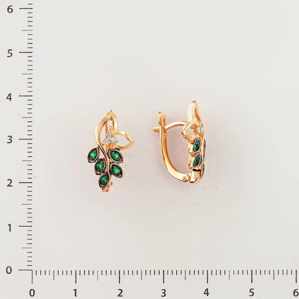 Серьги с изумрудом синтетическим из красного золота 585 пробы