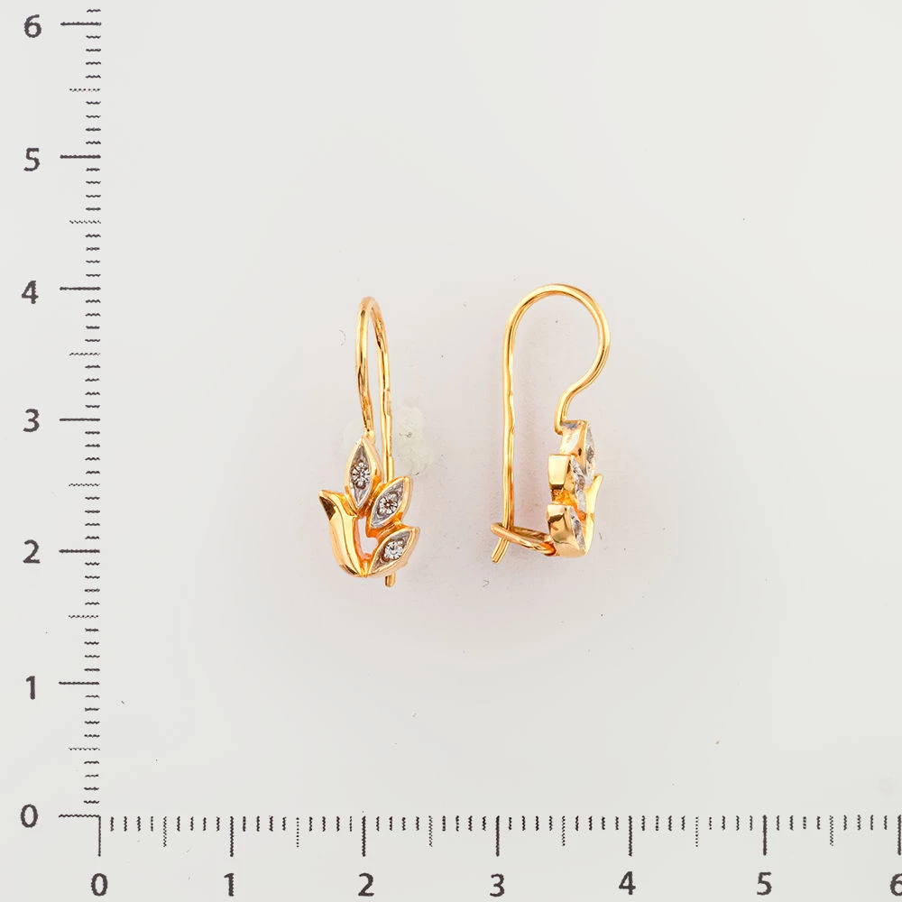 Серьги с фианитом из красного золота 585 пробы