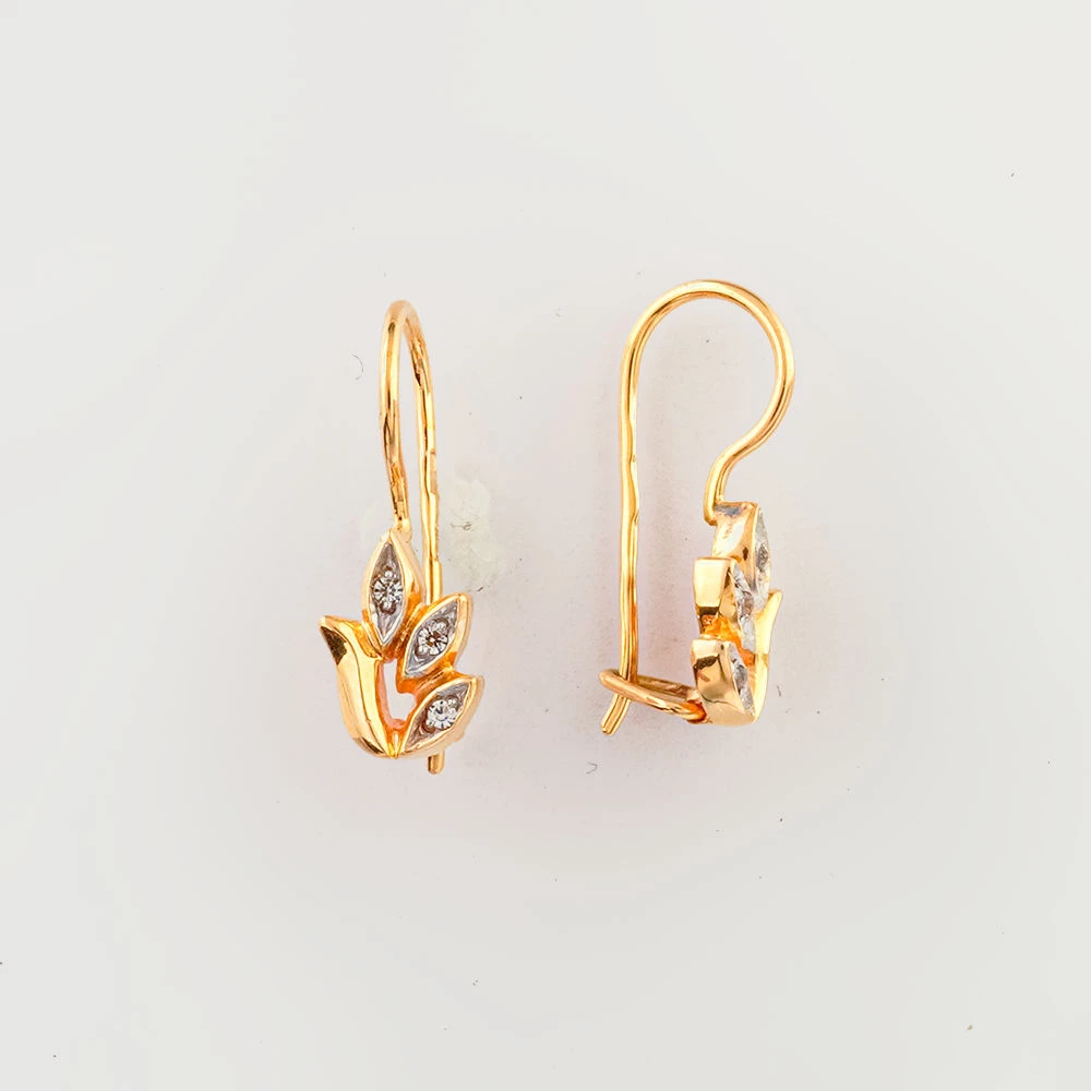 Серьги с фианитом из красного золота 585 пробы