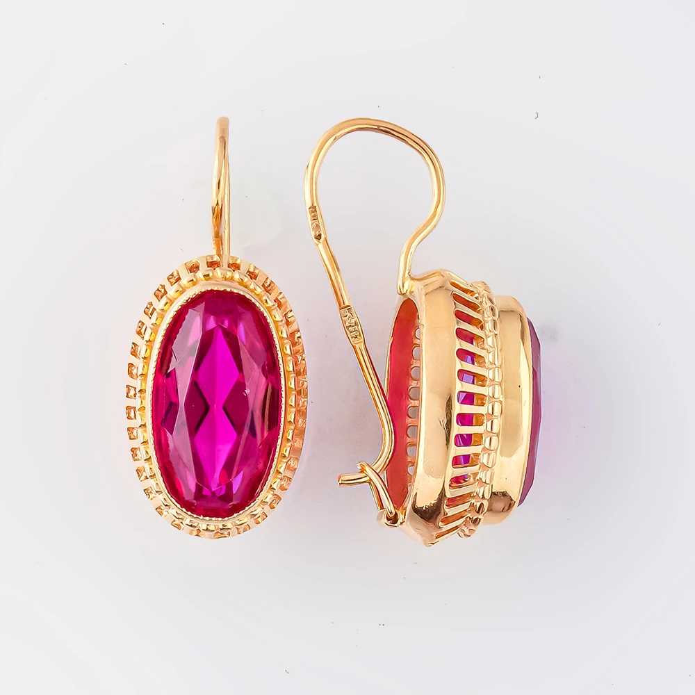 Серьги с фианитом из красного золота 583 пробы