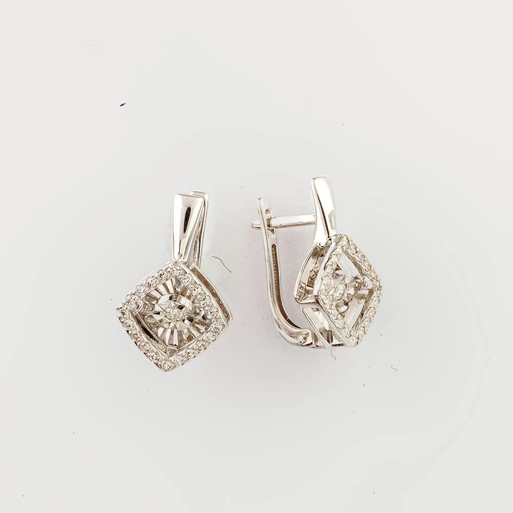 Серьги с бриллиантом из белого золота 585 пробы