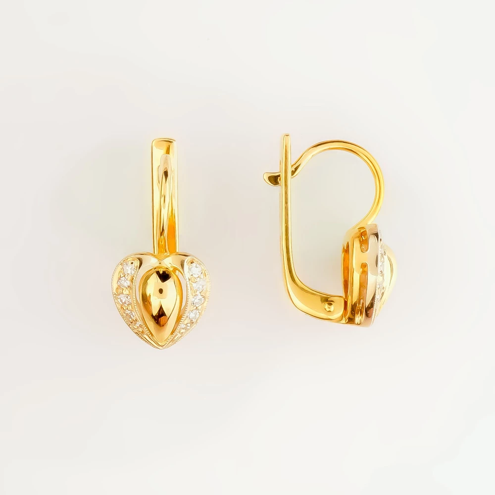 Серьги с бриллиантом из желтого золота 750 пробы