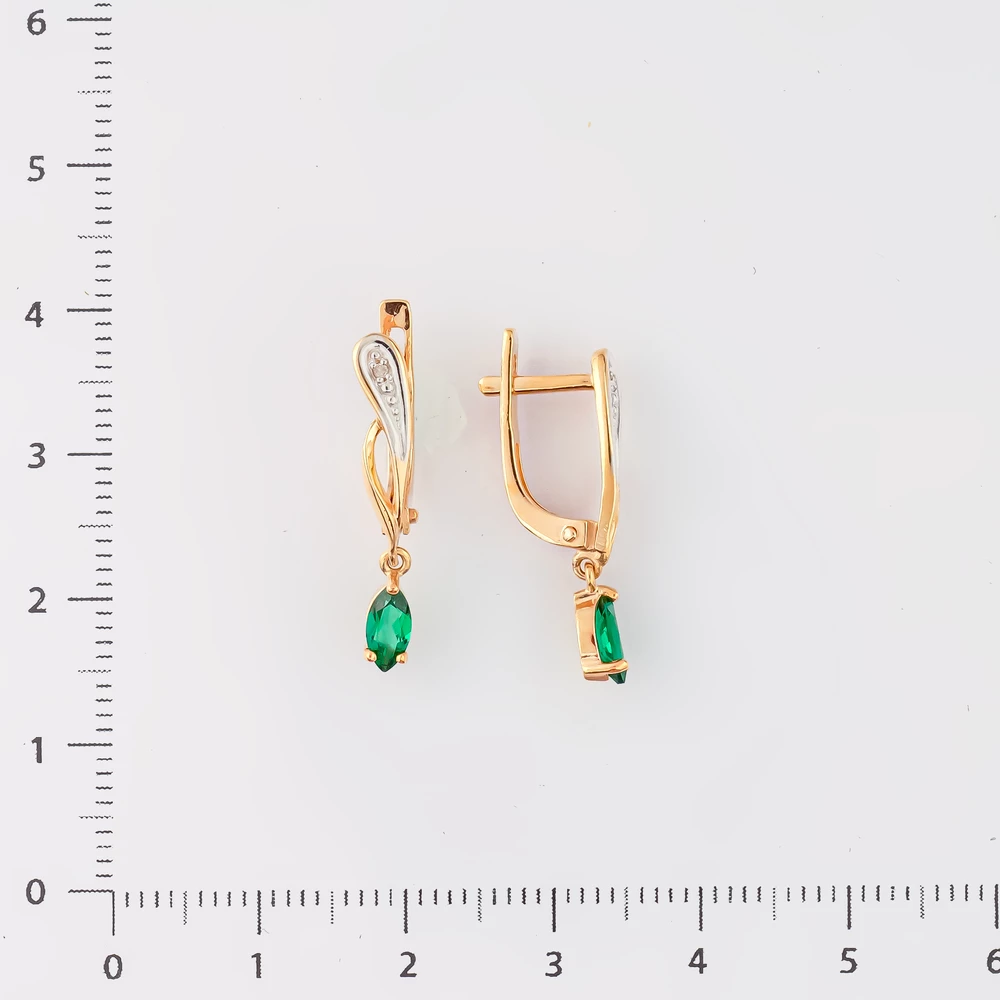 Серьги с изумрудом синтетическим из красного золота 585 пробы