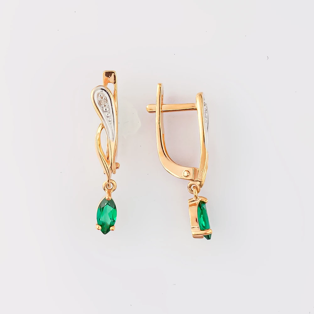 Серьги с изумрудом синтетическим из красного золота 585 пробы