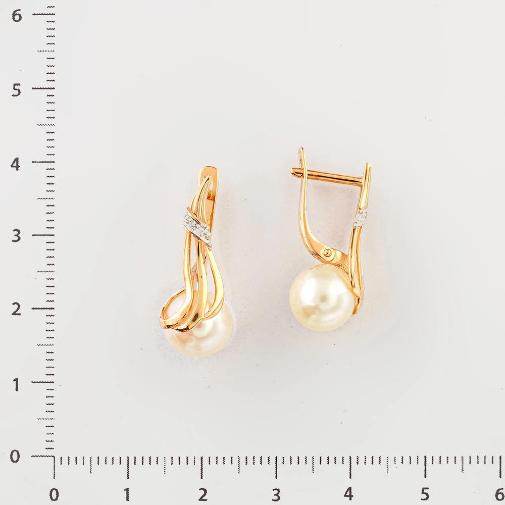 Серьги с культивированным жемчугом из красного золота 585 пробы