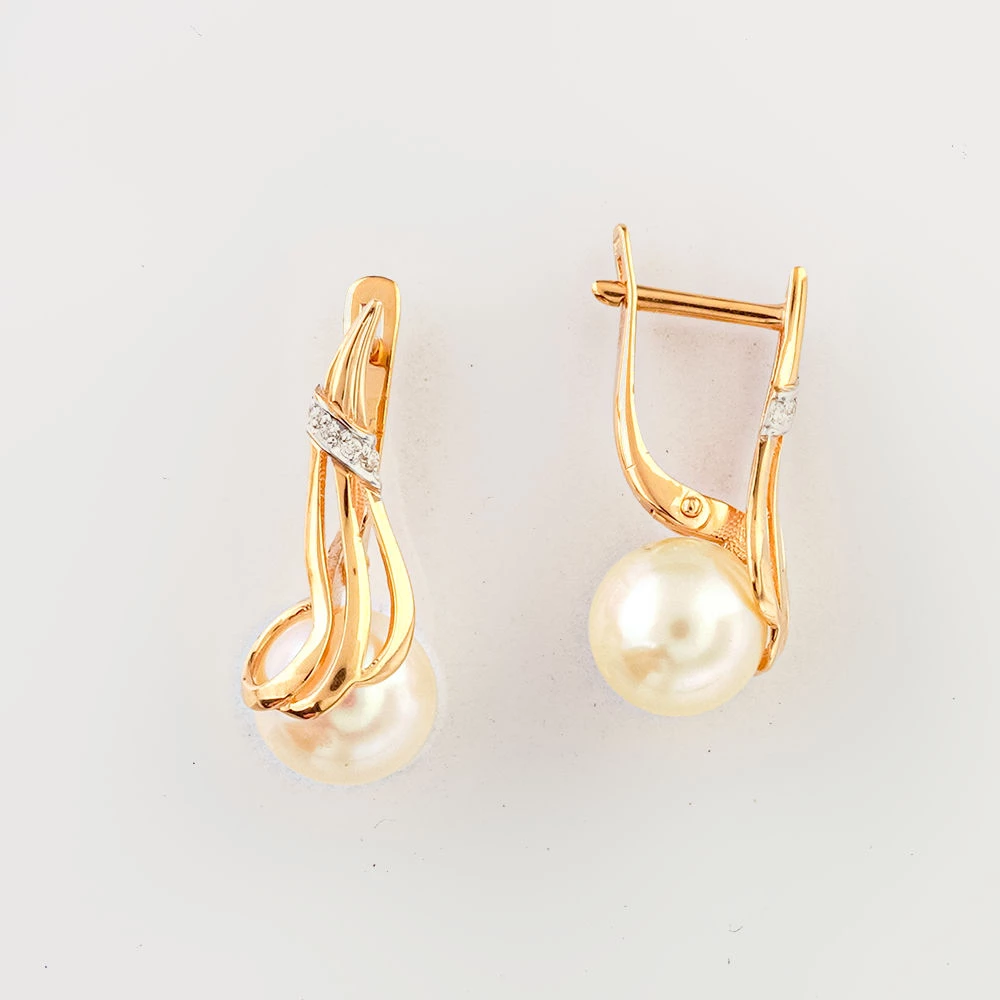 Серьги с культивированным жемчугом из красного золота 585 пробы