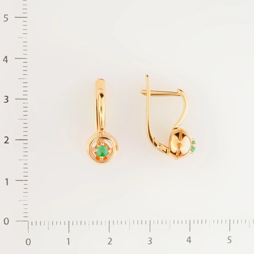 Серьги с изумрудом из красного золота 585 пробы