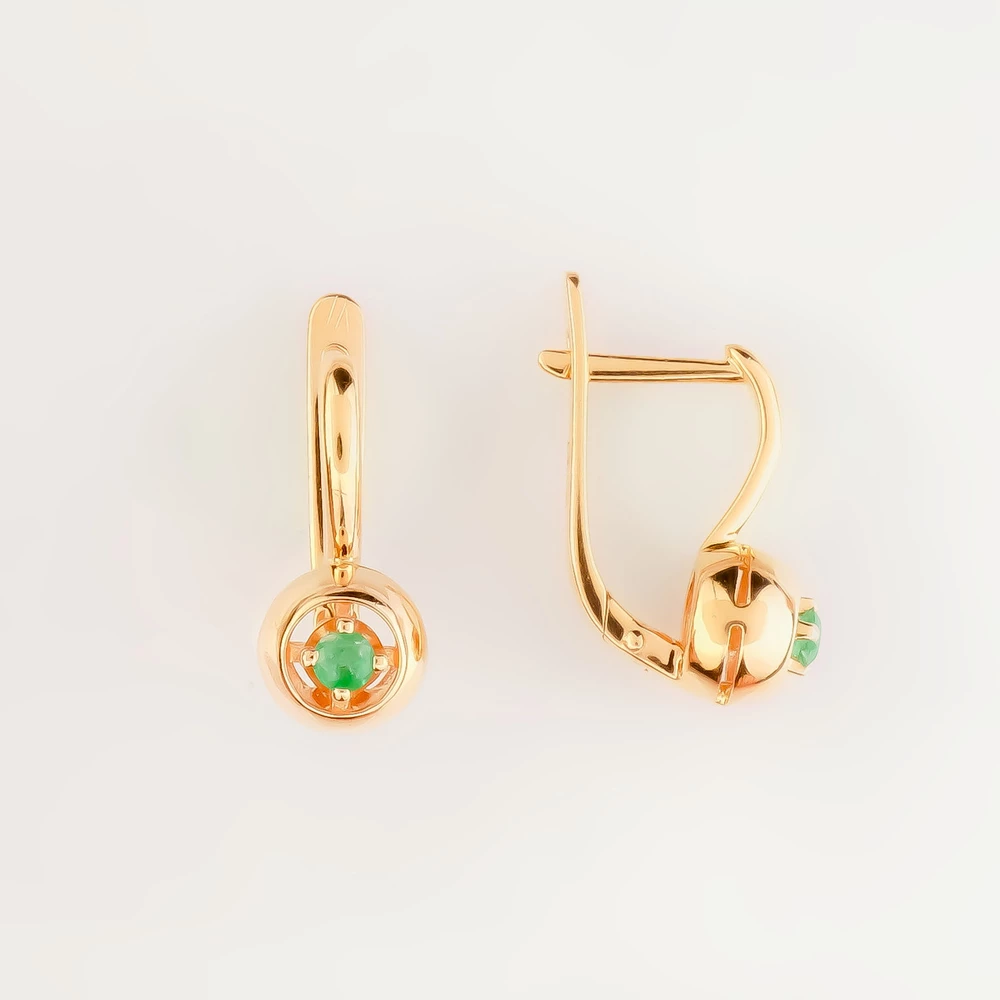 Серьги с изумрудом из красного золота 585 пробы