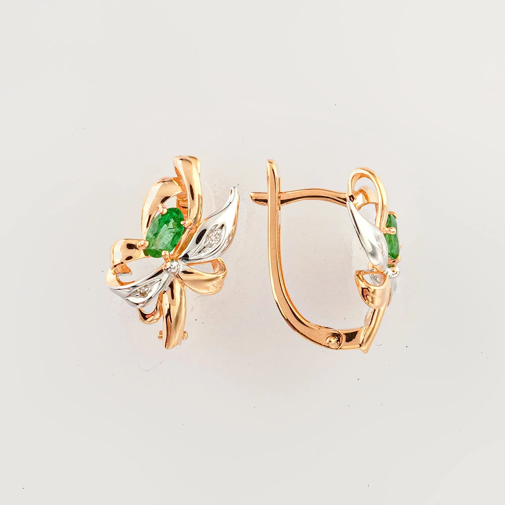 Серьги с изумрудом из красного золота 585 пробы