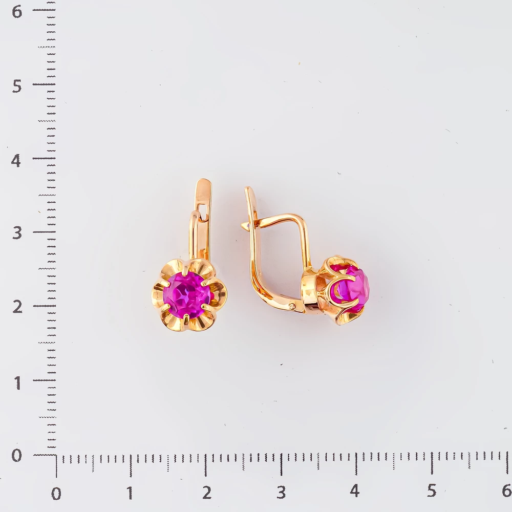 Серьги с фианитом из красного золота 583 пробы