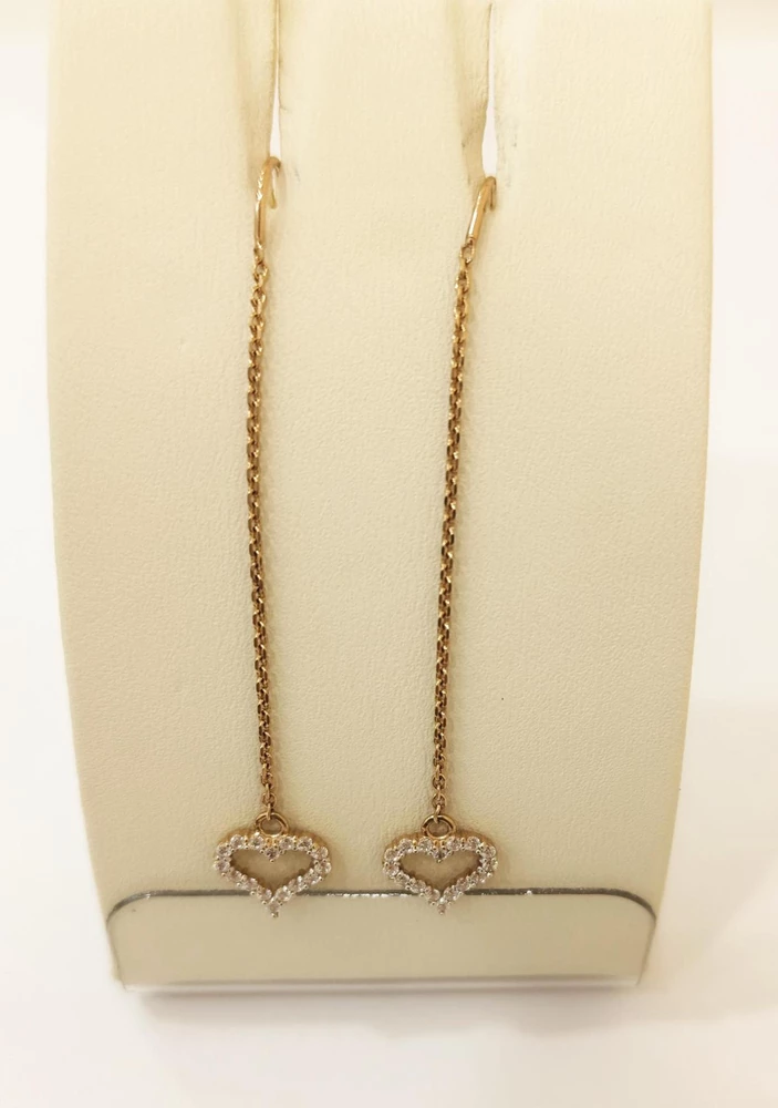 Серьги-продевки с фианитом из красного золота 585 пробы