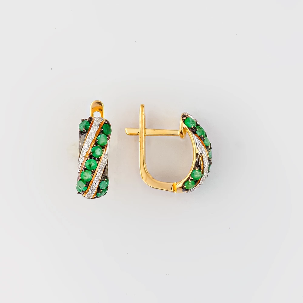 Серьги с изумрудом из желтого золота 585 пробы