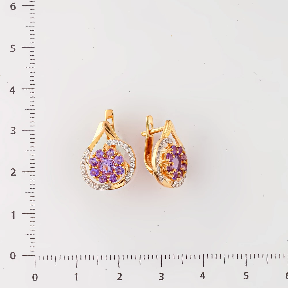Серьги с аметистом из красного золота 585 пробы