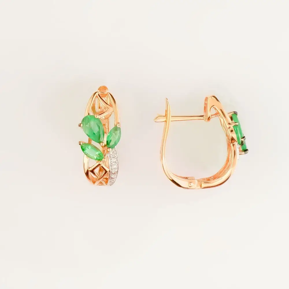 Серьги с изумрудом из красного золота 375 пробы