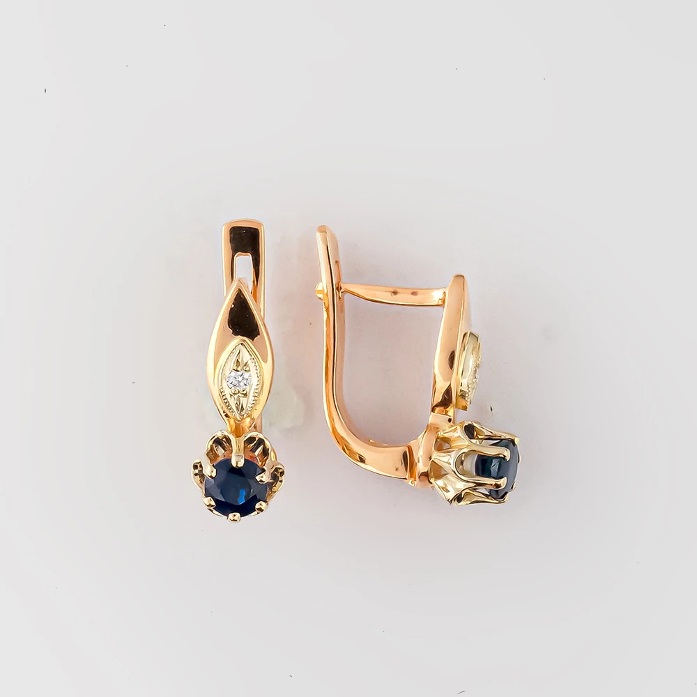 Серьги с сапфиром из красного золота 585 пробы