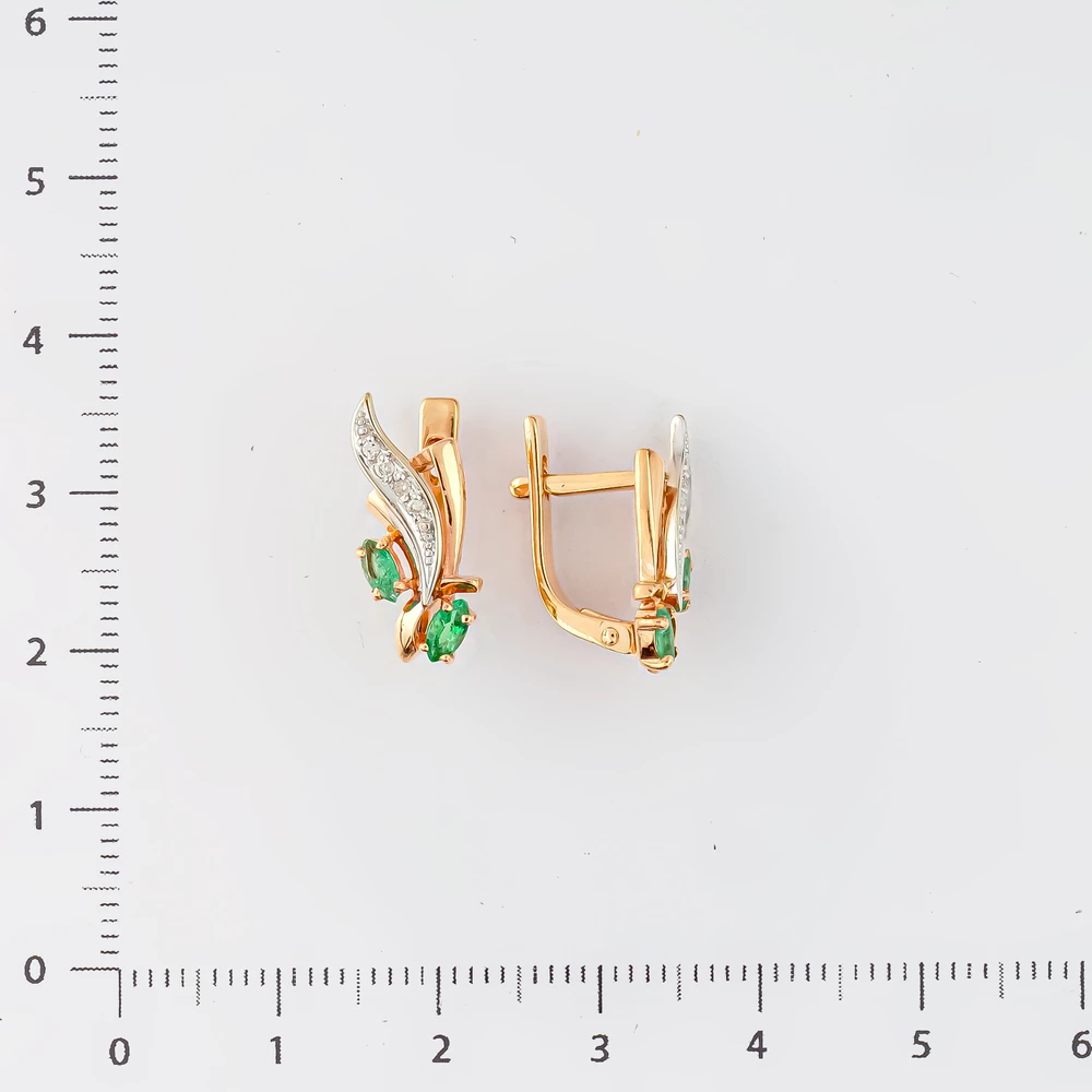 Серьги с изумрудом из красного золота 585 пробы