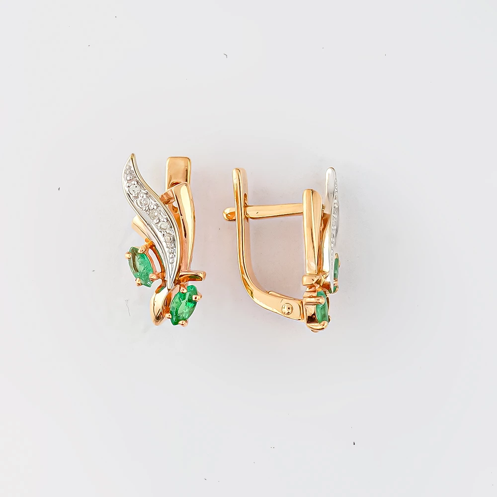 Серьги с изумрудом из красного золота 585 пробы