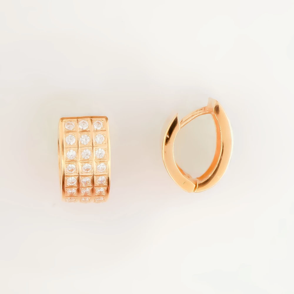 Серьги с фианитом из красного золота 585 пробы