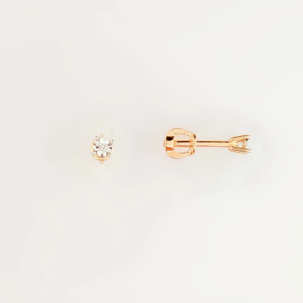 Серьги с бриллиантом из красного золота 585 пробы