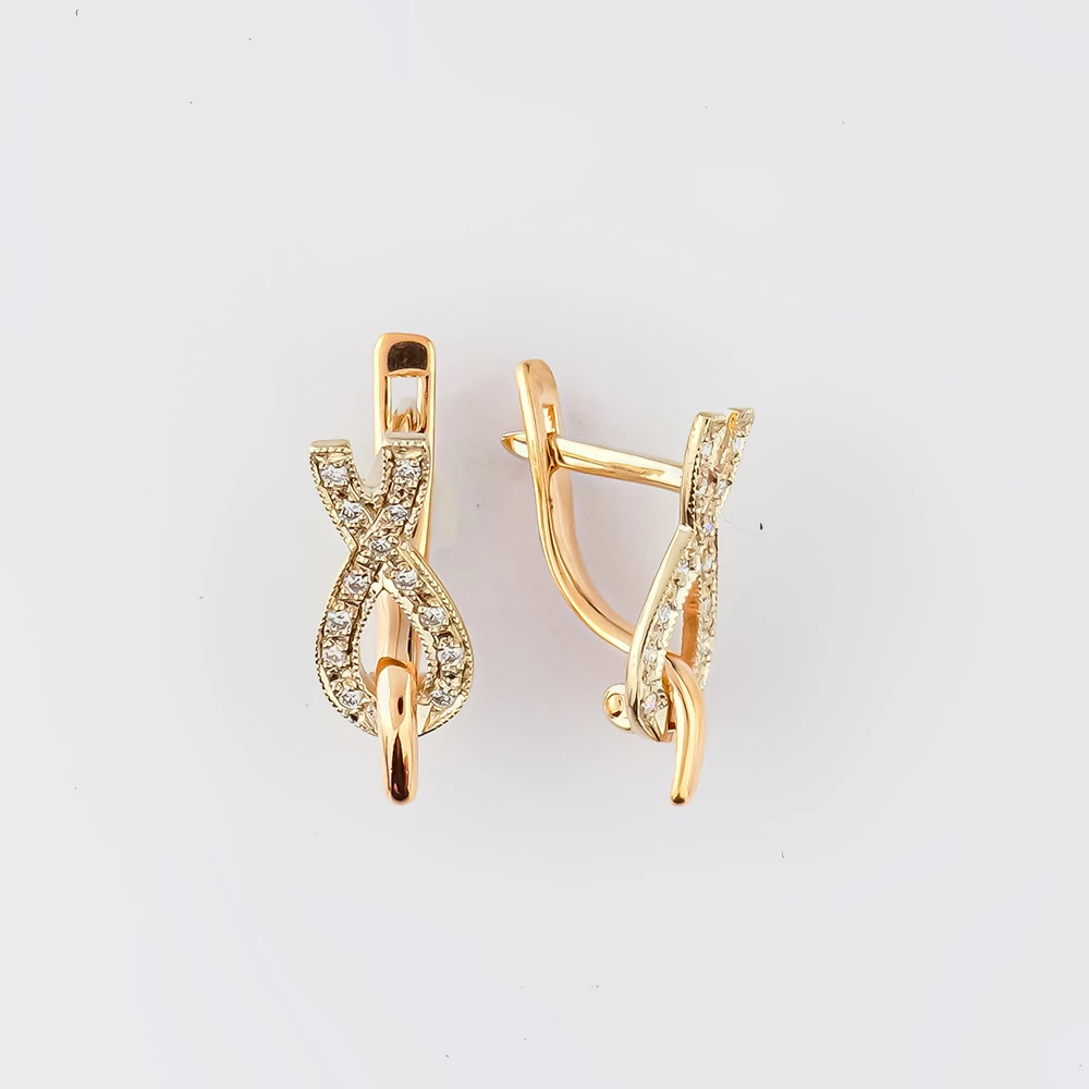 Серьги с бриллиантом из красного золота 585 пробы