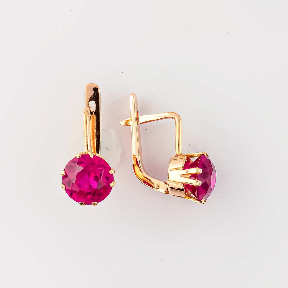 Серьги с фианитом из красного золота 583 пробы