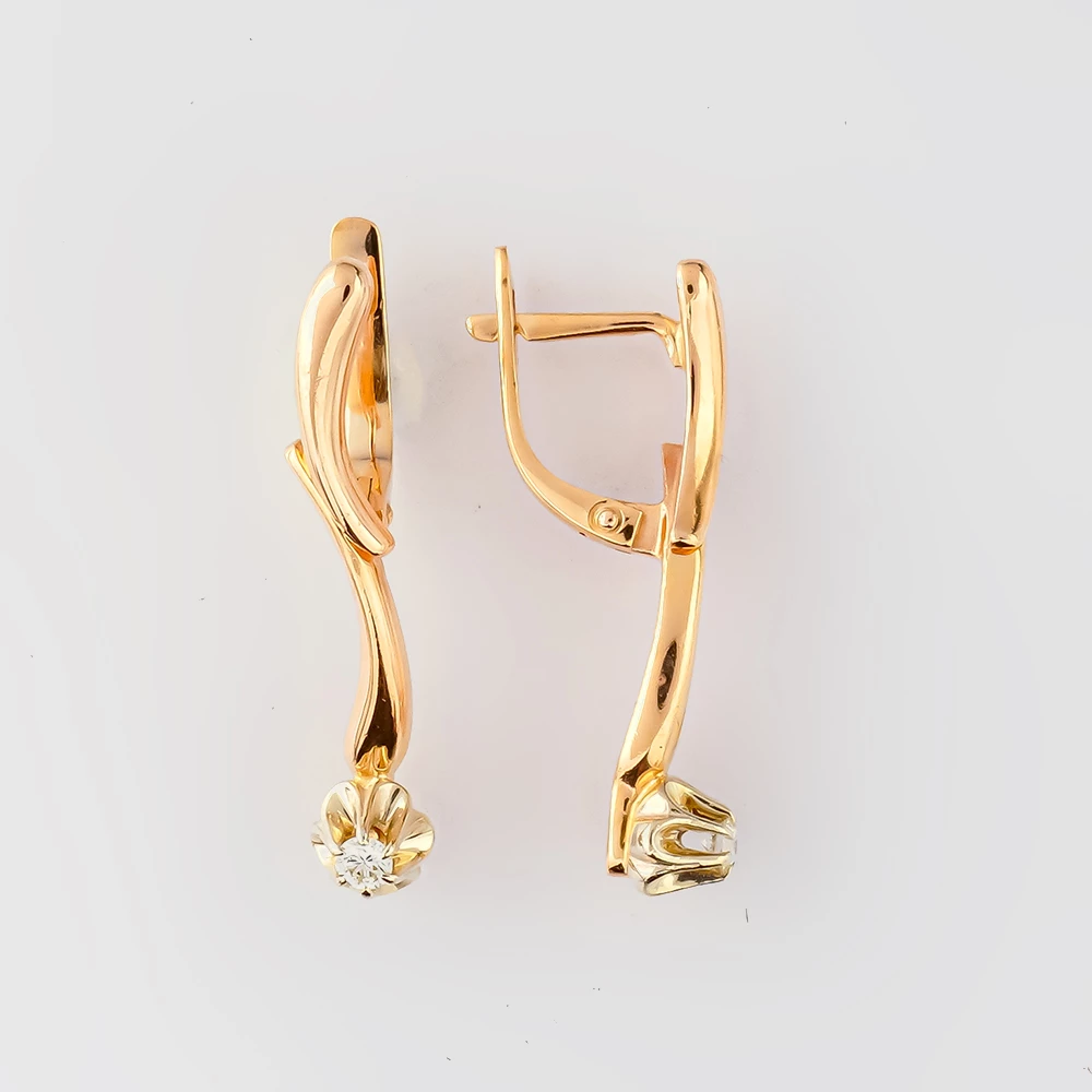 Серьги с бриллиантом из красного золота 585 пробы