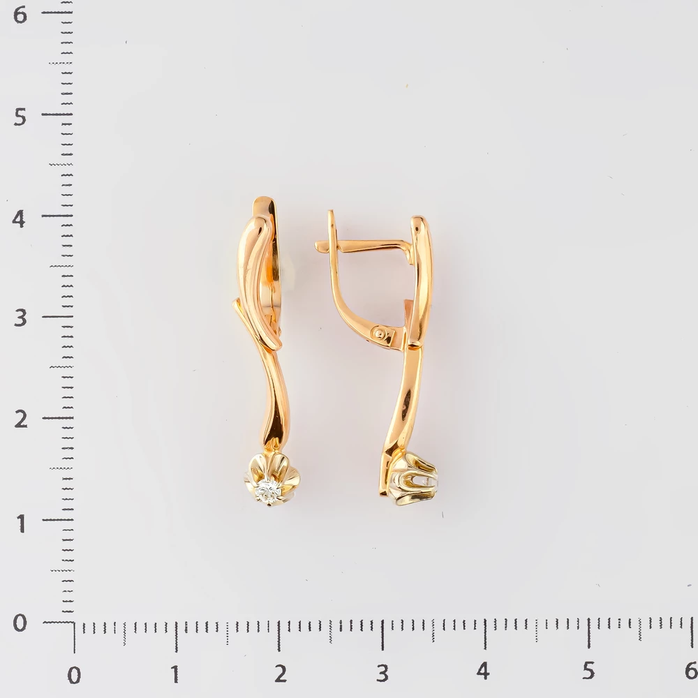 Серьги с бриллиантом из красного золота 585 пробы