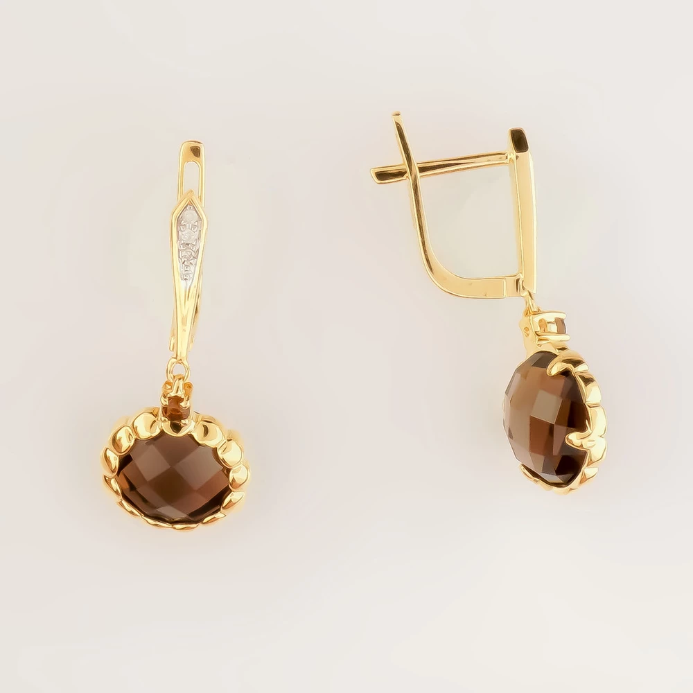 Серьги с раух-топазом из желтого золота 585 пробы