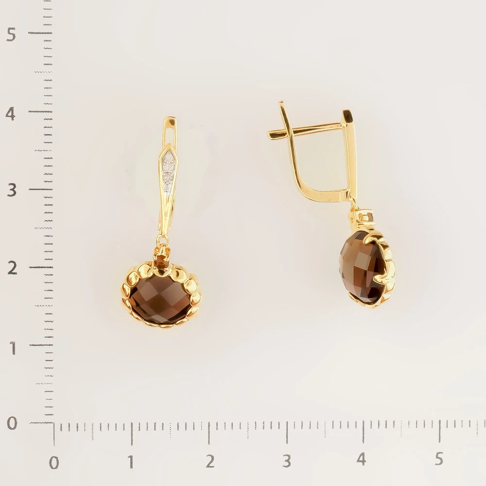 Серьги с раух-топазом из желтого золота 585 пробы