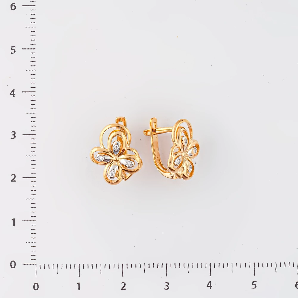 Серьги с фианитом из красного золота 585 пробы