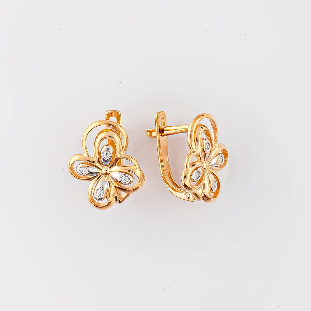 Серьги с фианитом из красного золота 585 пробы