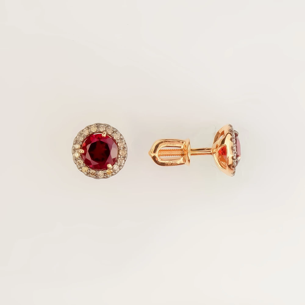 Серьги с гранатом из красного золота 585 пробы