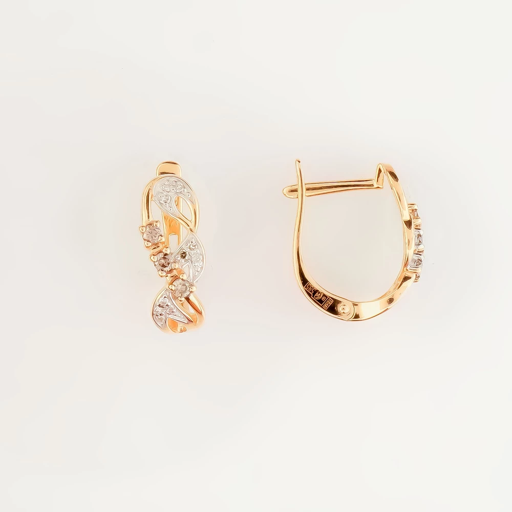 Серьги с бриллиантом из красного золота 585 пробы