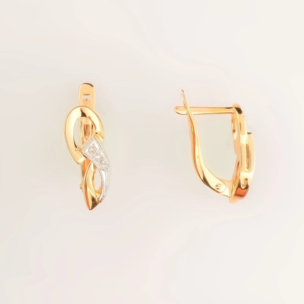 Серьги с бриллиантом из красного золота 585 пробы