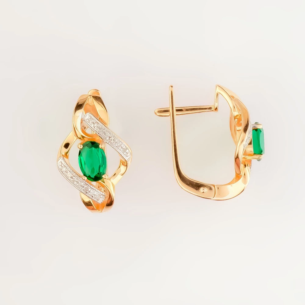 Серьги с изумрудом синтетическим из красного золота 585 пробы