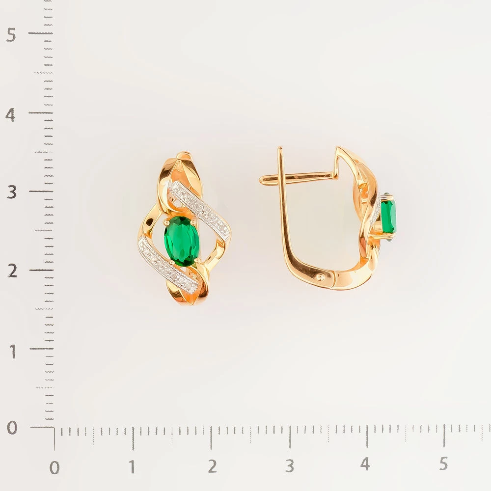 Серьги с изумрудом синтетическим из красного золота 585 пробы