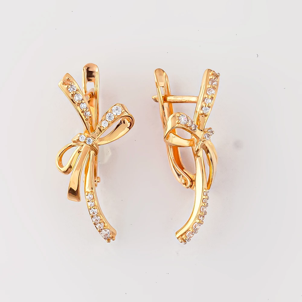 Серьги с фианитом из красного золота 585 пробы