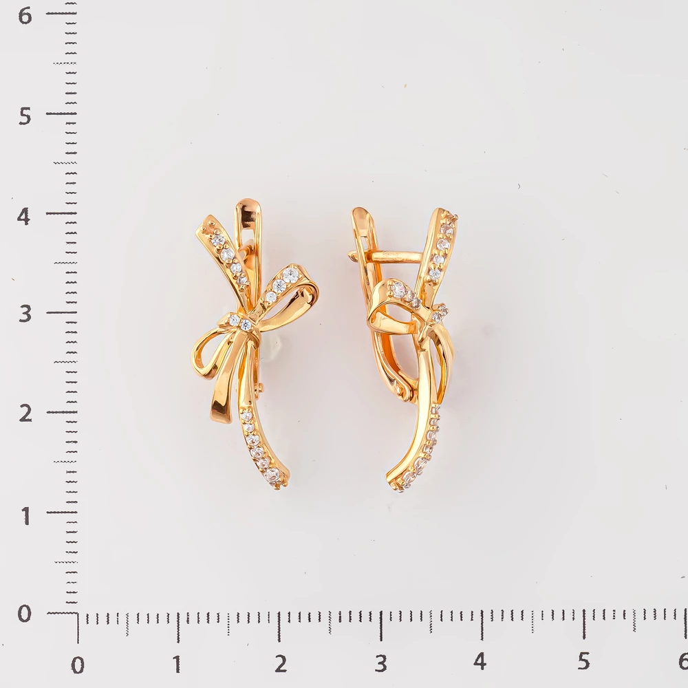 Серьги с фианитом из красного золота 585 пробы