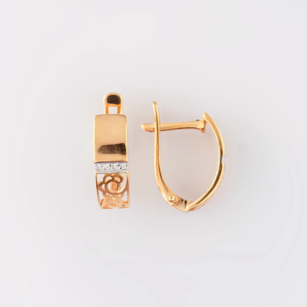 Серьги с фианитом из красного золота 585 пробы