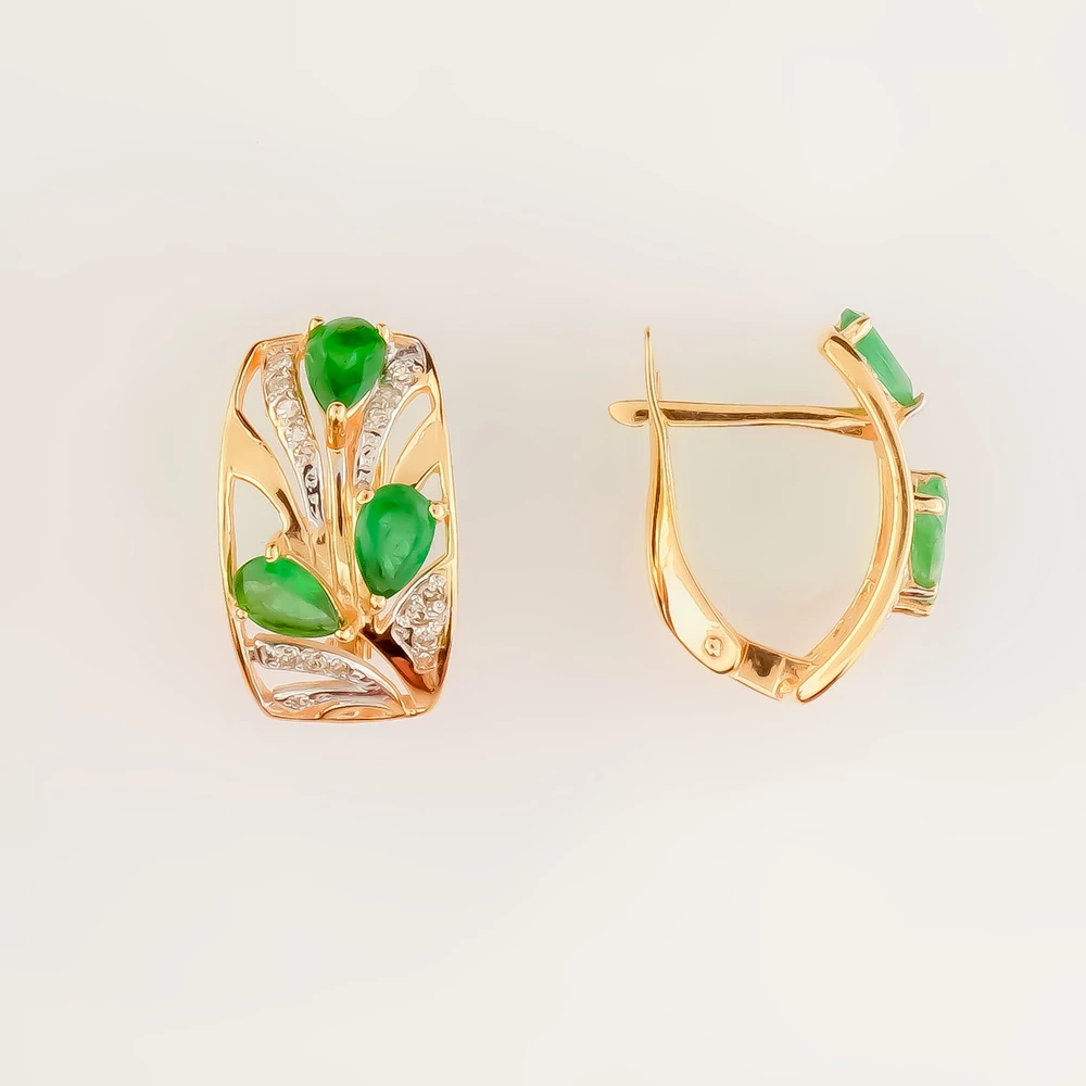 Серьги с изумрудом из красного золота 585 пробы
