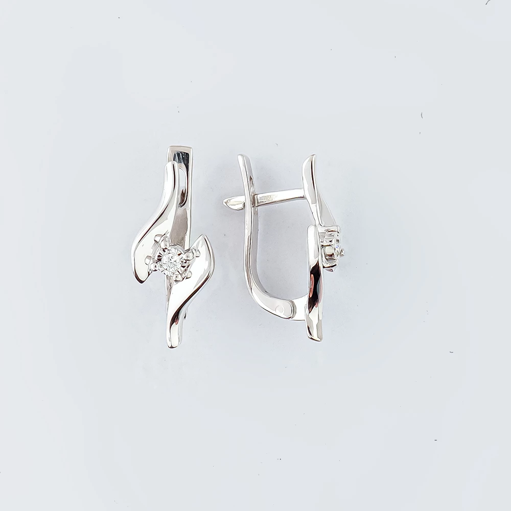 Серьги с бриллиантом из белого золота 585 пробы